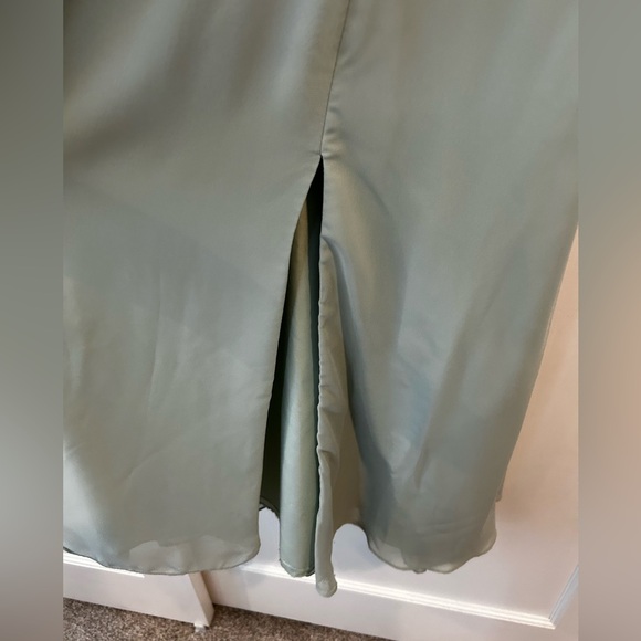 Azazie Sage Green Elegant Evening Gown with Tie Back in Teen Size 12 - Picture 5 of 13